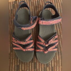 Teva Navy and Coral Patterned Strappy Sandals